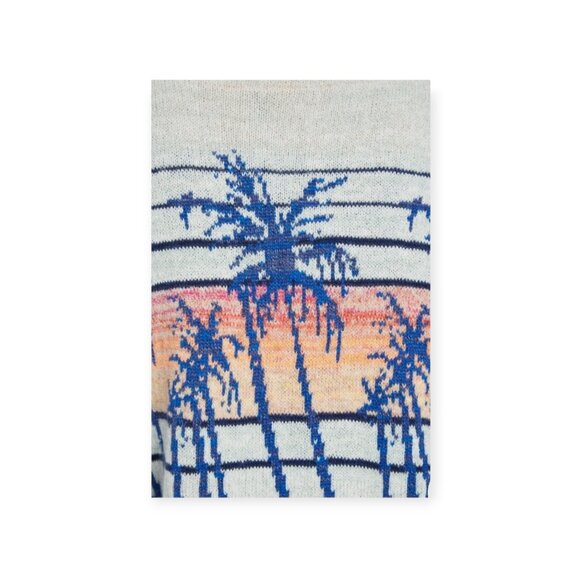 Free People Palm Tree Breeze Knit Ruched Sweater XS Pale Grey Blue Orange Top - Picture 9 of 16